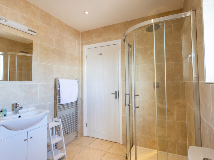 Interior of a terrace cabin bathroom at The Vale