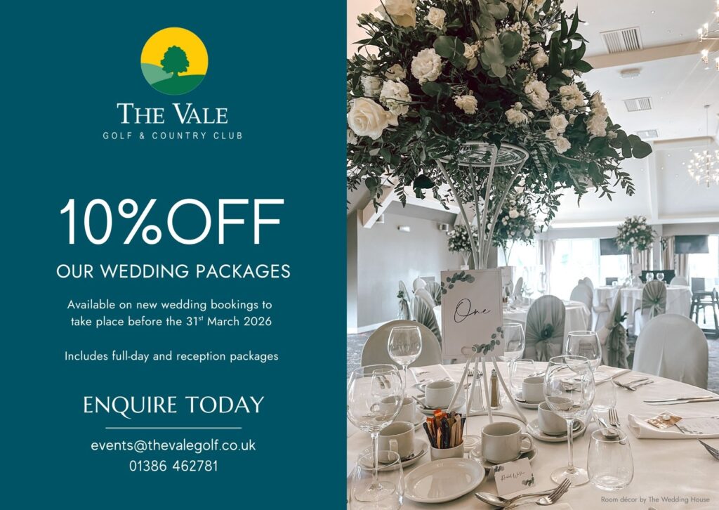 Ten percent discount off The Vale wedding packages flyer